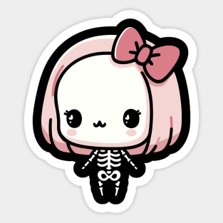 Cute Skeleton Girl with A Bow | Cute Kawaii Design for Happy Halloween Sticker